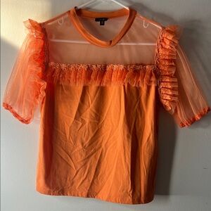 Orange Ruffled Sheer Sleeve Top